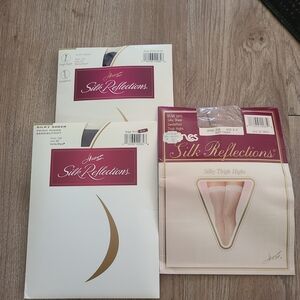 3 Hanes Silk Reflection Thigh High Pantyhose SZ EF Soft Taupe & Barely Black VTG